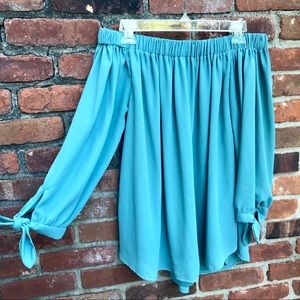 Off the Shoulder Teal Green Top